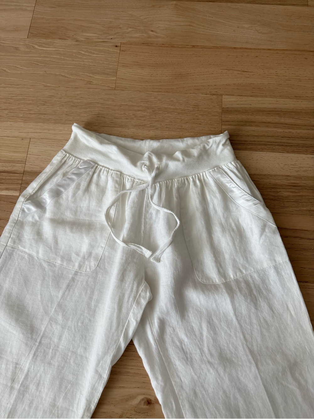 Elan White Drawstring Linen Pants Straight Leg Size Large - Picture 5 of 12